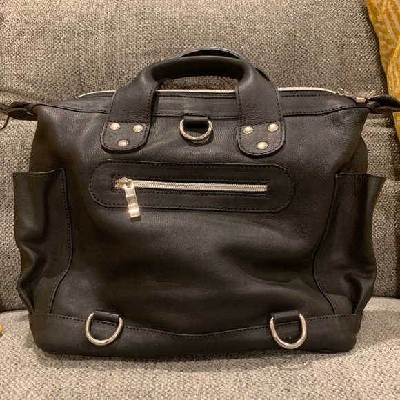 B. Makowsky Black Leather Convertible Backpack Tote main image 4